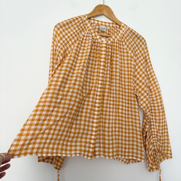 GAP ruched sleeve gingham top - Picture 2 of 8